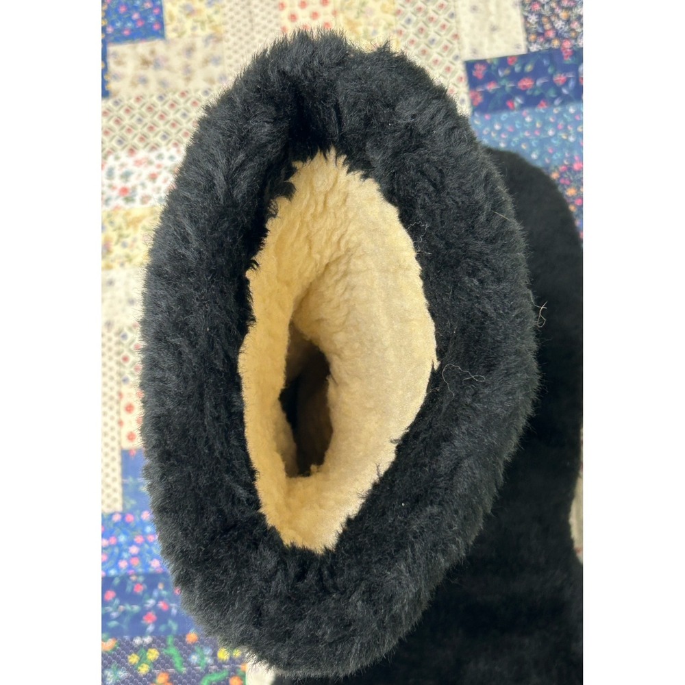 Vintage Uber Black & Brown Faux Fur Real Leather Palm Chopper-style mittens - Picture 5 of 7